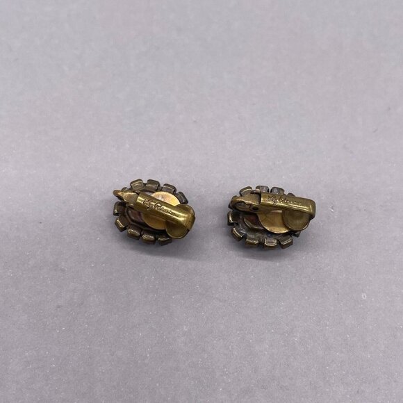 Liz Palacios Faceted Clear and Black Crystal Clip on Earrings - Picture 2 of 3